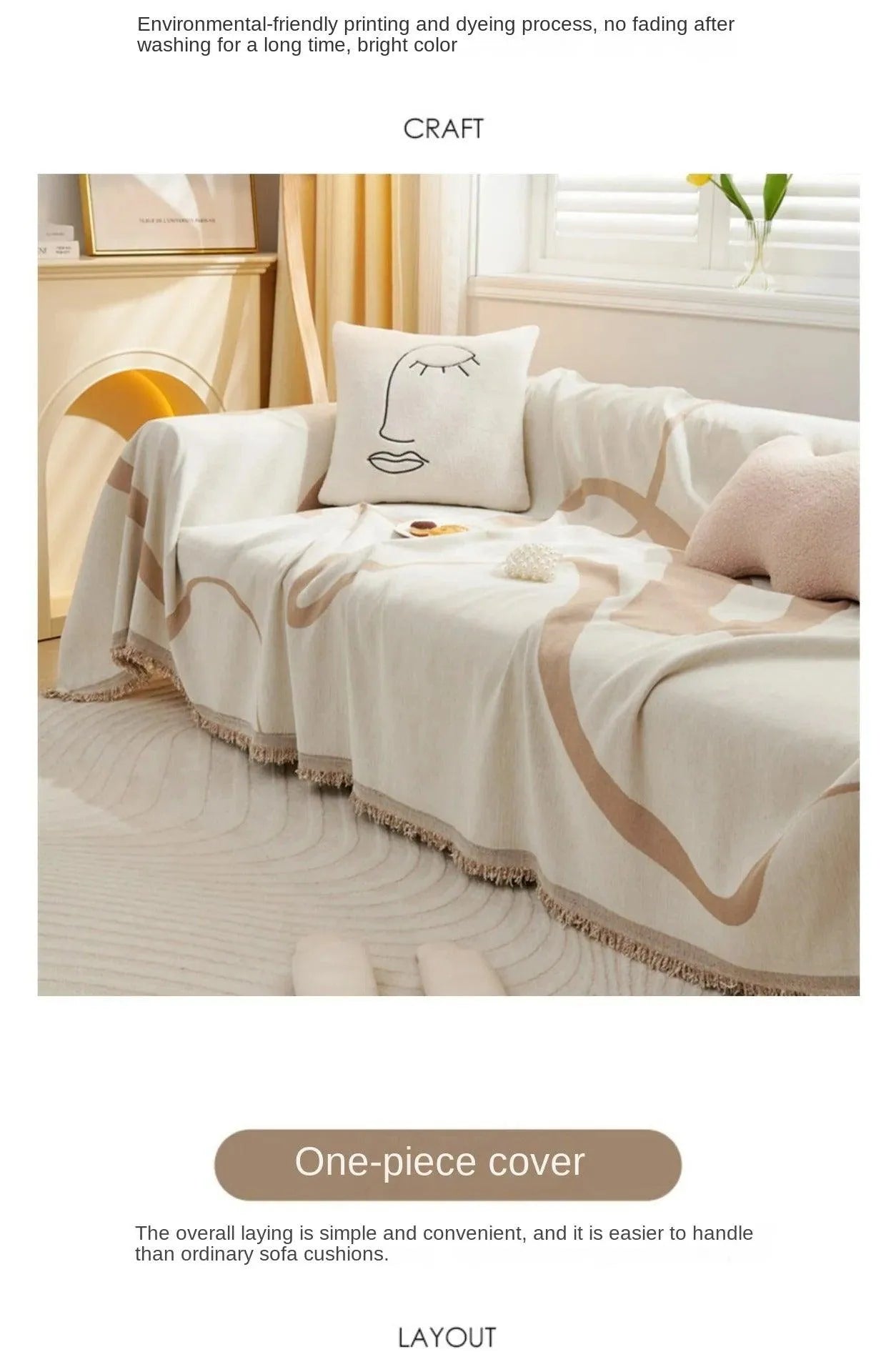 4 Chenille Line Pattern Throw Blanket with Tassel │ Simple Nordic Jacquard Reversible Double Sided Sofa Cover