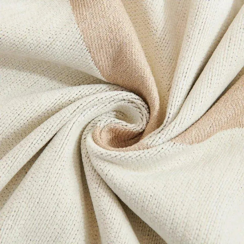 4 Chenille Line Pattern Throw Blanket with Tassel │ Simple Nordic Jacquard Reversible Double Sided Sofa Cover