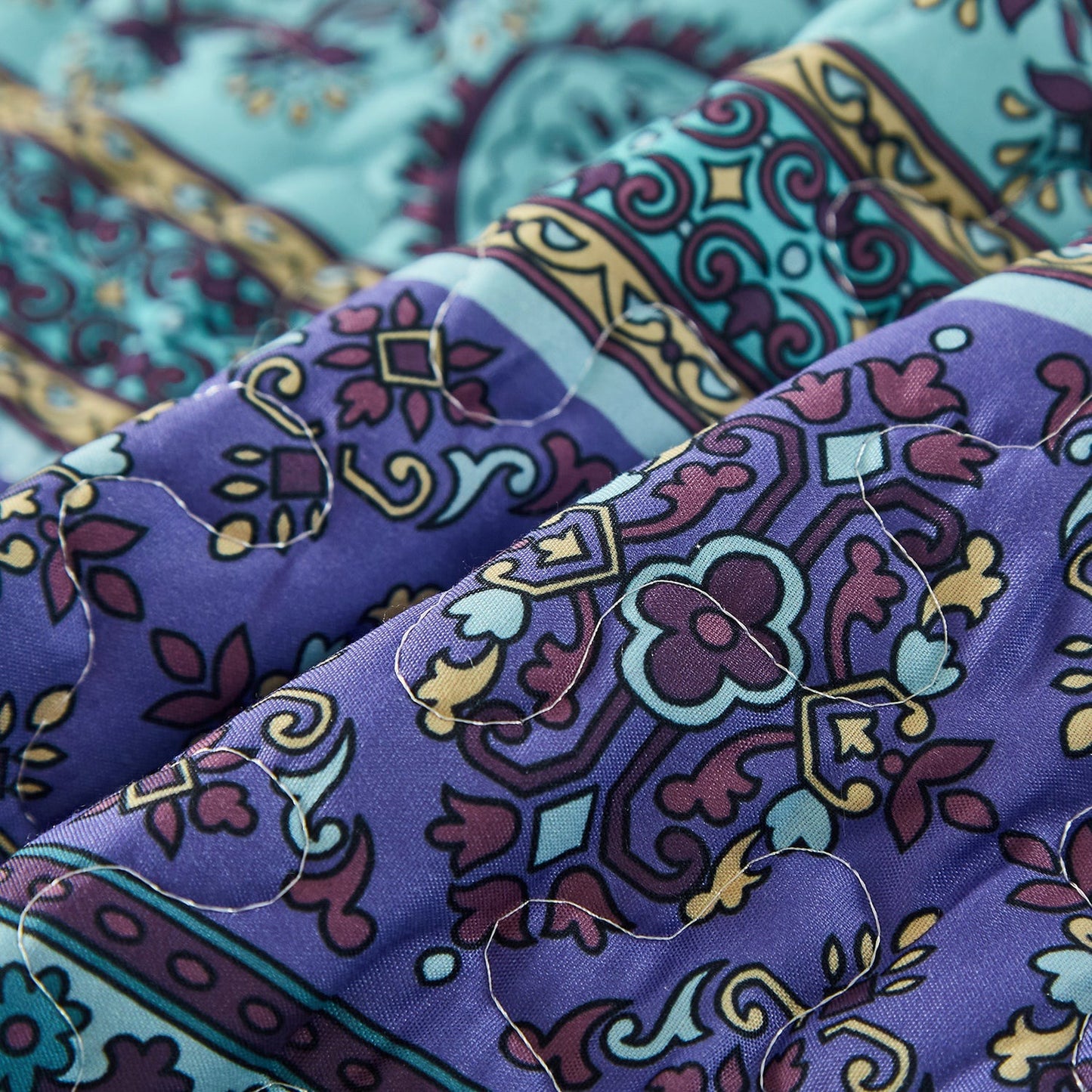Bohemian Quilted Set Purple Stripe Boho Durable Coverlet 3 Pieces Breathable Bedspread with 2 Pillowcases, Boho Styles Bedding Coverlet Sets