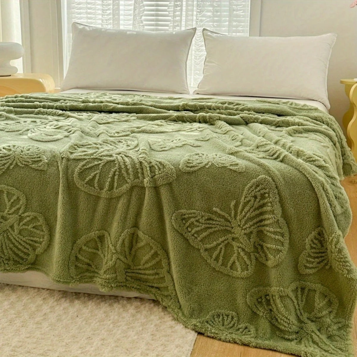 Wool Blanket, Minimalist Butterfly Long Plush Lamb Wool Blanket, Wool Throws For Sofas, Green Wool Blanket, Best Wool Throw Blanket