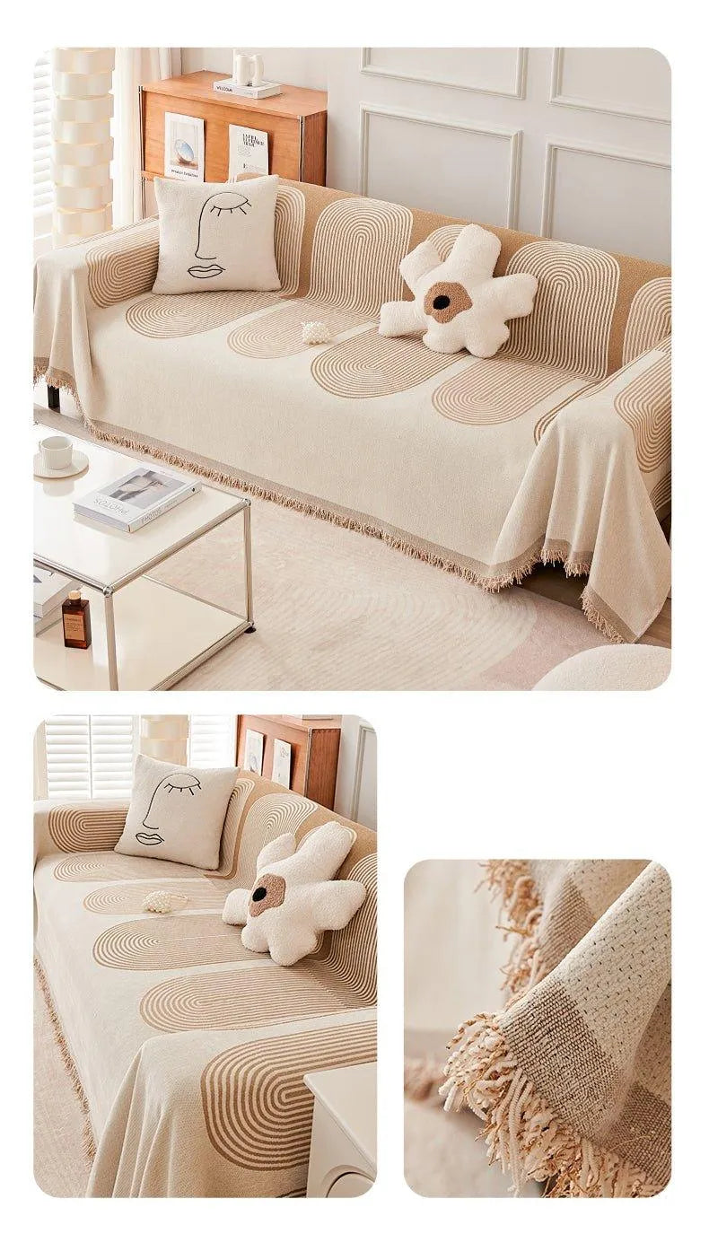 Boho Pattern Nordic Throw Blanket with Tassel │ Cotton Reversible Anti-cat Scratch Protection Sofa Cover