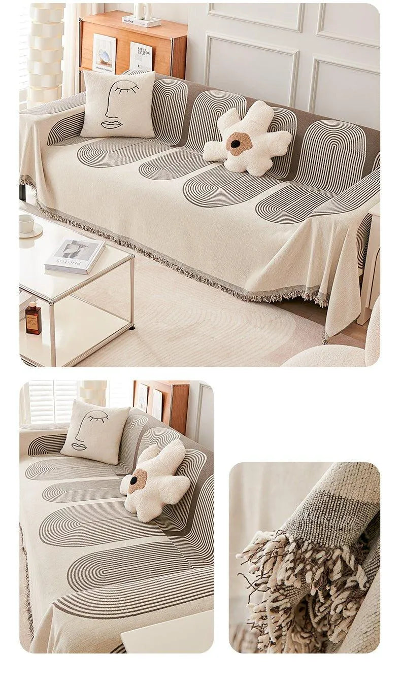 Boho Pattern Nordic Throw Blanket with Tassel │ Cotton Reversible Anti-cat Scratch Protection Sofa Cover