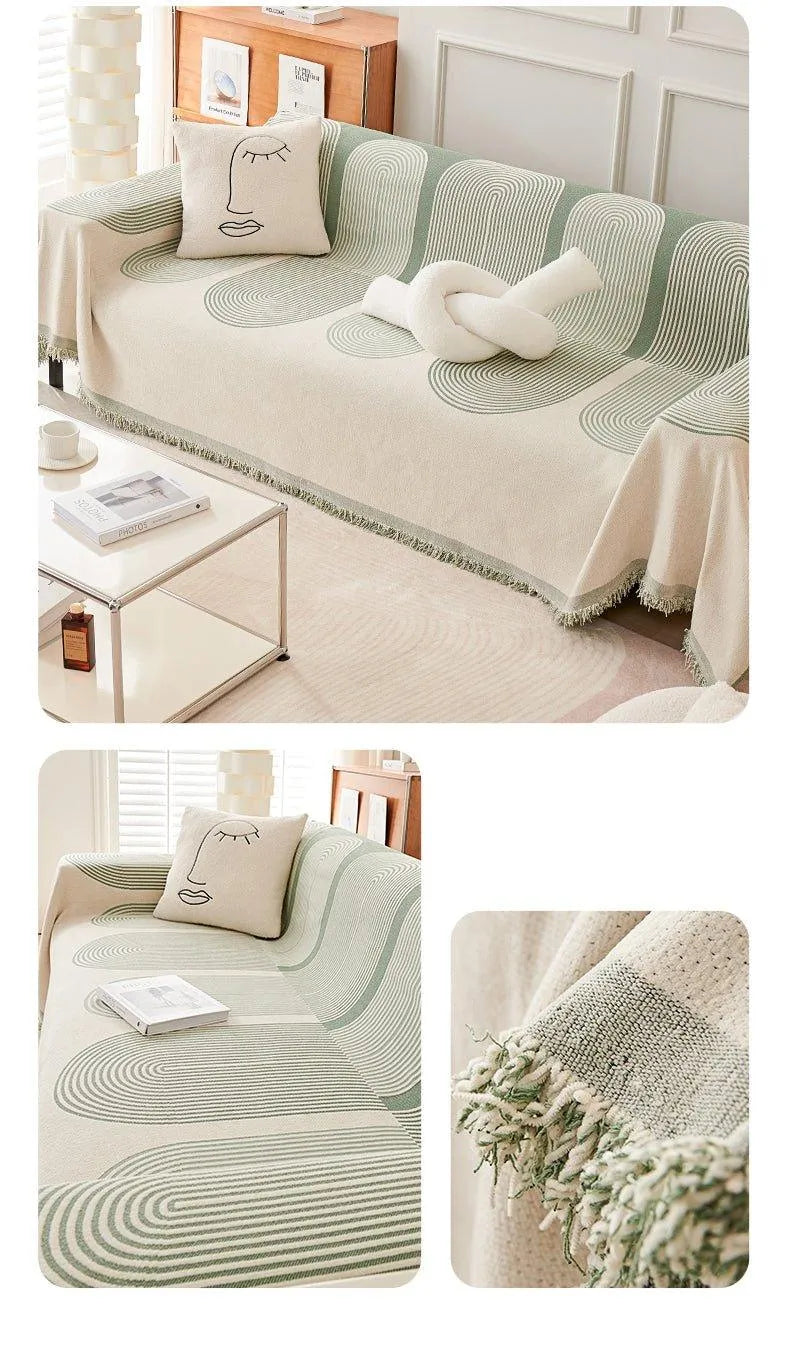 Boho Pattern Nordic Throw Blanket with Tassel │ Cotton Reversible Anti-cat Scratch Protection Sofa Cover