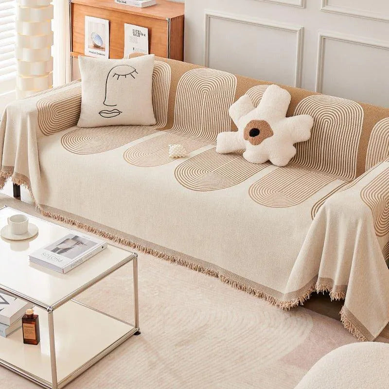Boho Pattern Nordic Throw Blanket with Tassel │ Cotton Reversible Anti-cat Scratch Protection Sofa Cover