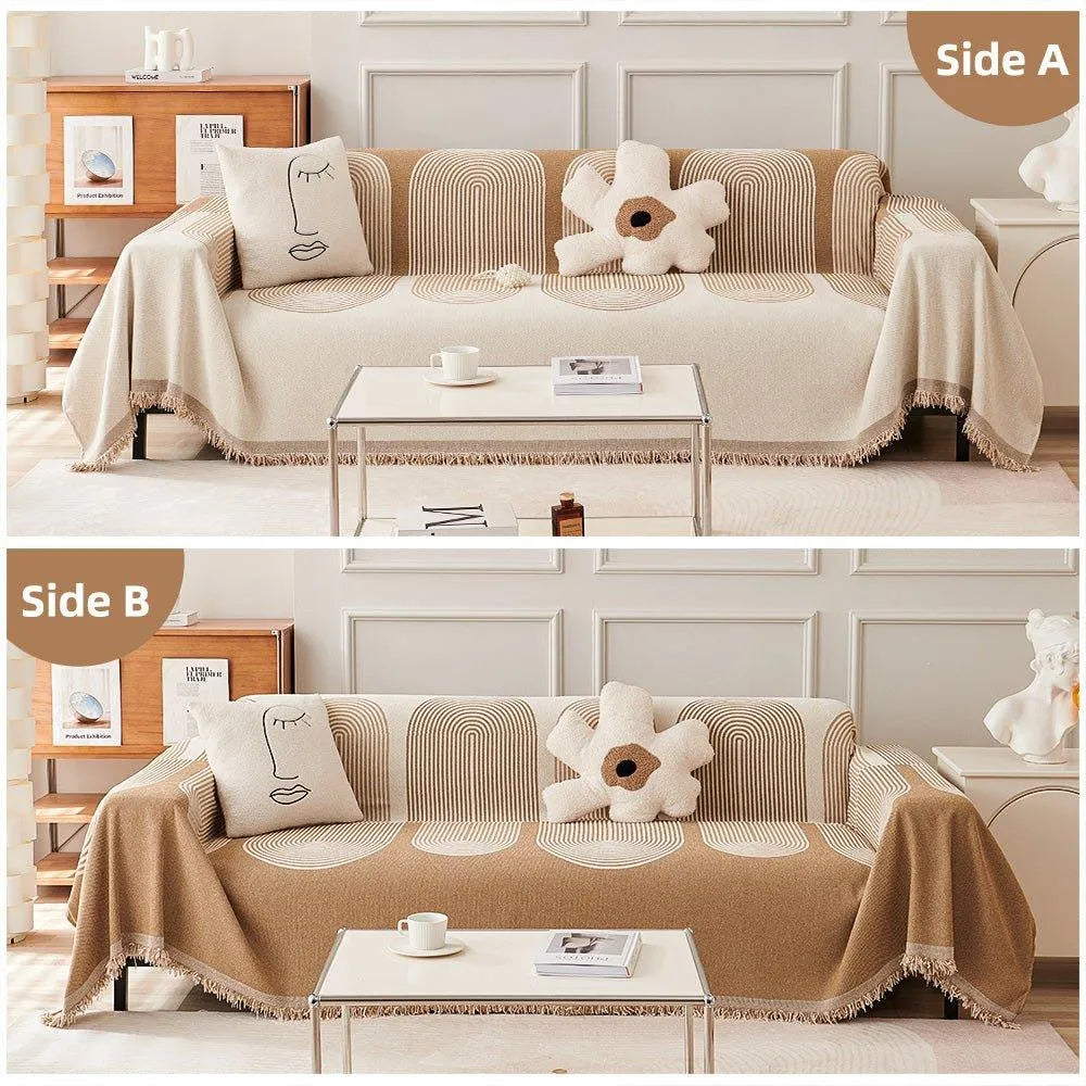Boho Pattern Nordic Throw Blanket with Tassel │ Cotton Reversible Anti-cat Scratch Protection Sofa Cover