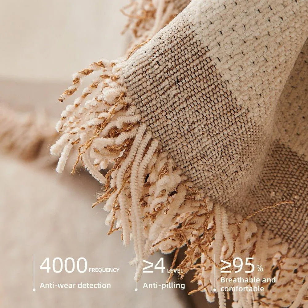 Boho Pattern Nordic Throw Blanket with Tassel │ Cotton Reversible Anti-cat Scratch Protection Sofa Cover