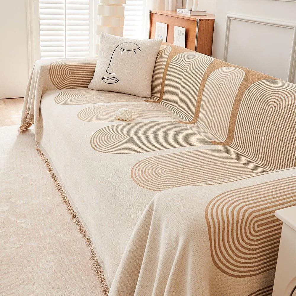 Boho Pattern Nordic Throw Blanket with Tassel │ Cotton Reversible Anti-cat Scratch Protection Sofa Cover