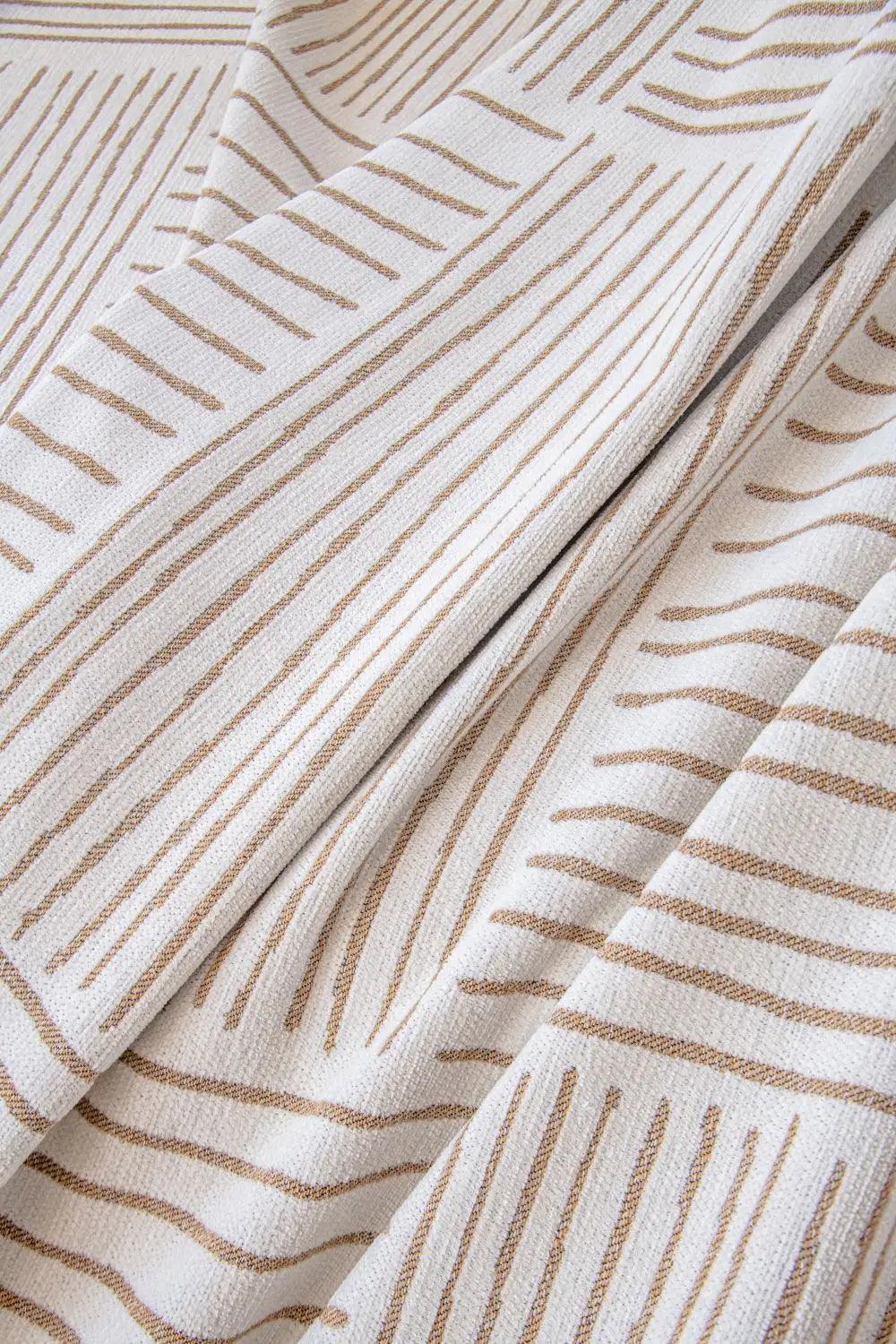 Chenille Striped Pattern Throw Blanket with Tassel 2 │ Nordic Jacquard Reversible Anti-cat Scratch Protection Sofa Cover