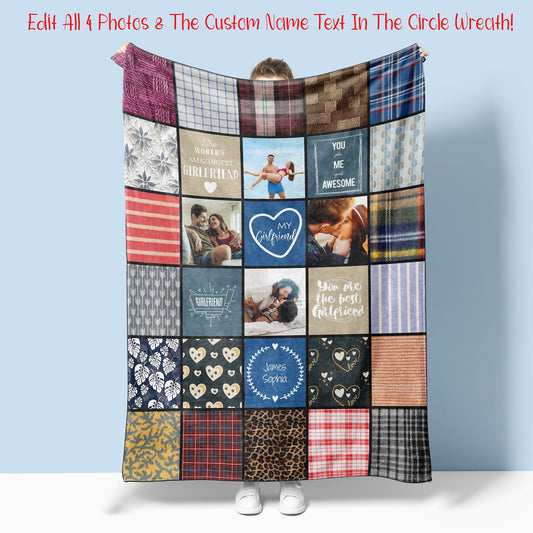 Gift For Girlfriend Personalized Photo Blanket, Custom Girlfriend Gift For Birthday, Anniversary or Christmas Present Ideas