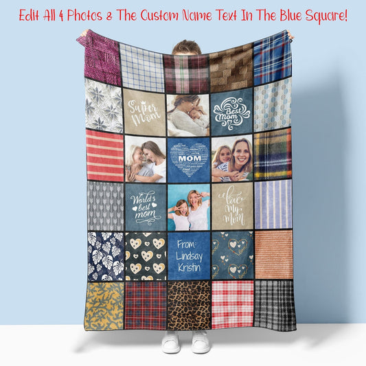 Gift For Mom Personalized Photo Blanket Quilt Pattern, Mother's Day Gift, Mom Birthday or Christmas Gift Ideas From the Kids