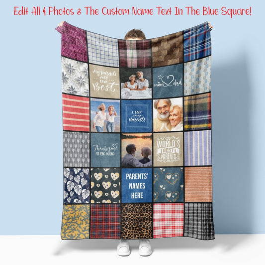 Gift for Parents Personalized Photo Blanket, Custom Fleece or Sherpa Throw from Kids, Home Décor Presents from Children