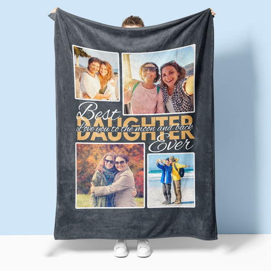 Gifts For Daughter Personalized Photo Collage Blanket, Best Daughter Ever, Custom Christmas Gift For Daughter From Mom and Dad