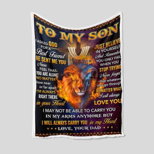 To My Son Blanket, Custom Name Blanket For Son, Fire Lion Blanket, Blanket For Boy, Gift Blanket For Son From Dad, Christmas Blanket