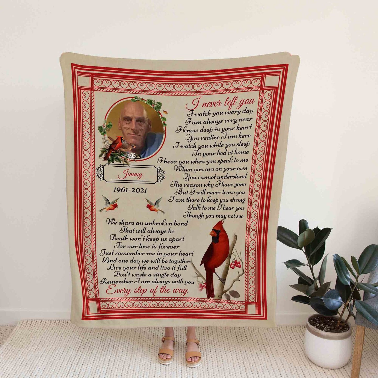 I Never Left You Blanket, Memorial Blanket, Family Blanket, Custom Image Blanket, Custom Name Blanket, Cardinal Blanket, Christmas Blanket