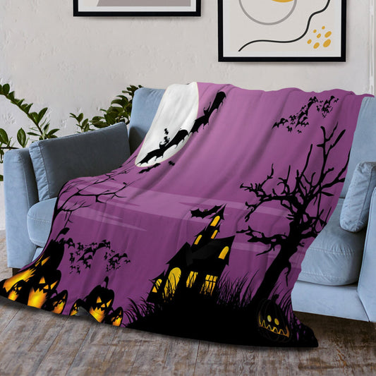 Castle Halloween Blanket, Pumpkin Blanket, Bat Blanket, Spider Blanket, Halloween Witch Decoration, Violet Black Blanket Gift