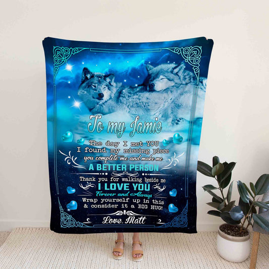 Personalized Name Blanket, Mom Wolf Blanket, Winter Blanket, Heart Blanket, Family Blanket, Gift Blanket