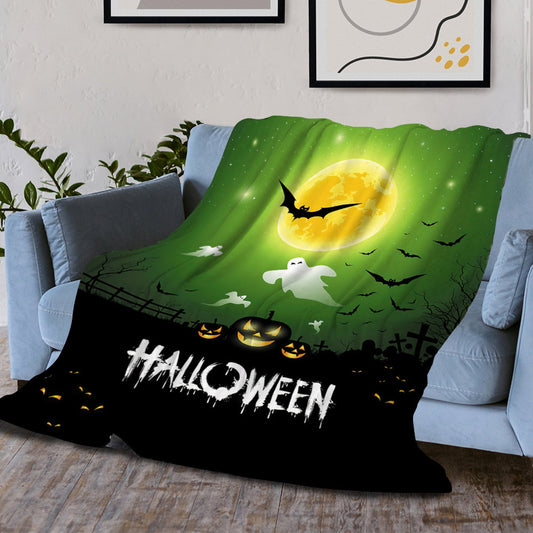 Halloween Blanket, Pumpkin Blanket, Bat Blanket, Spider Blanket, Halloween Home Decor, Green Black Blanket Gift