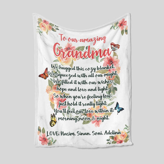 Custom Our Grandma Blanket, Grandparents Blanket, Personalized Name Blanket, Flowers Blanket, Grandpa Blanket, Family Throw Blanket
