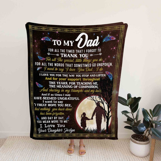 To My Dad Blanket, Dad Gift, Father and Daughter In The Moon Blanket, Gift From Daughter To Dad, Father Fleece Blanket Christmas Blanket