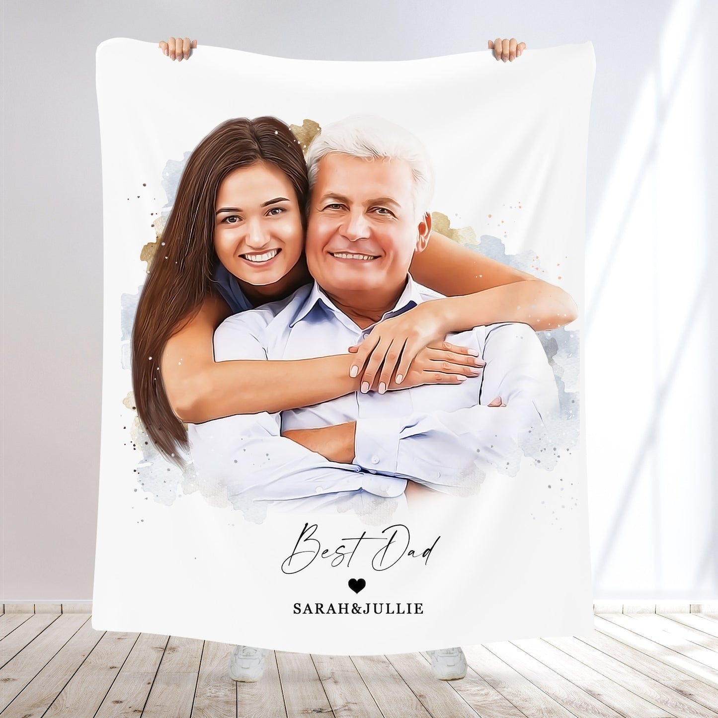 Custom Fathers Day Blanket, Fathers Day Gift, From Photo Blanket, Fathers day gift ideas, Portrait blanket, watercolor gift, gift for dad