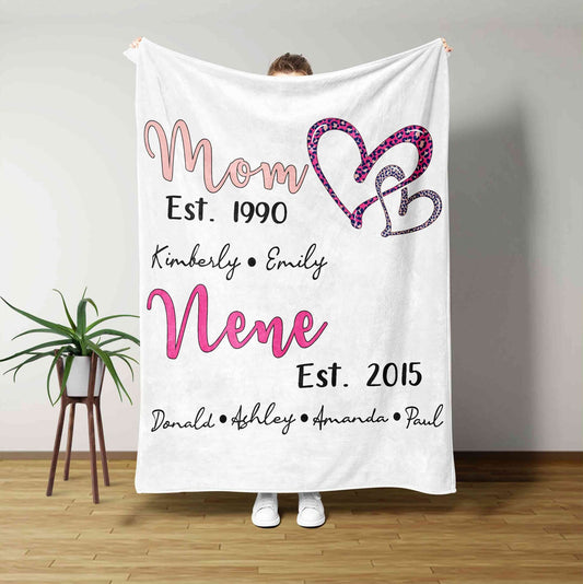 Mom Est Grandma Est Blanket, Custom Name Blanket For Mom, Mothers Day Gift,Gift For Mom, Grandma Gift,Mothers Day Blanket, New Grandma Gift