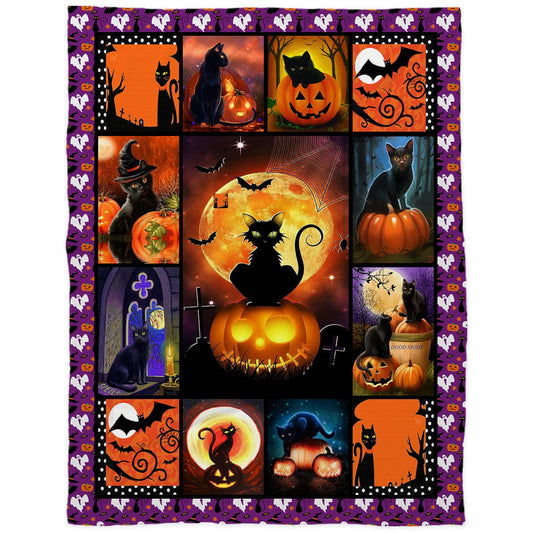 Black Cat Halloween Blanket, Pumpkin Halloween Throw Blankets, Cat Vintage Halloween Blanket, Spooky Halloween Blanket Gifts
