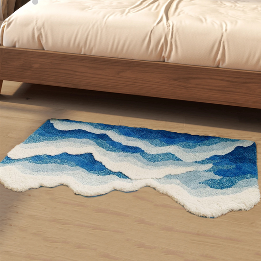 Aesthetic Wave Rug, Coastal Beach Nautical Rug Decor, Living Room Rugs, Bathroom Rugs, Bedroom Rugs, Ocean Doormat, Non-Slip Soft Plush Shaggy Rugs
