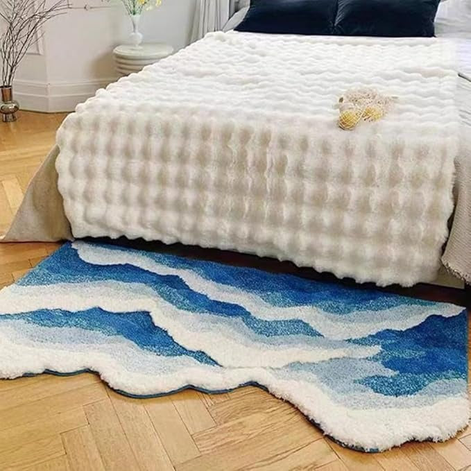 Aesthetic Wave Rug, Coastal Beach Nautical Rug Decor, Living Room Rugs, Bathroom Rugs, Bedroom Rugs, Ocean Doormat, Non-Slip Soft Plush Shaggy Rugs