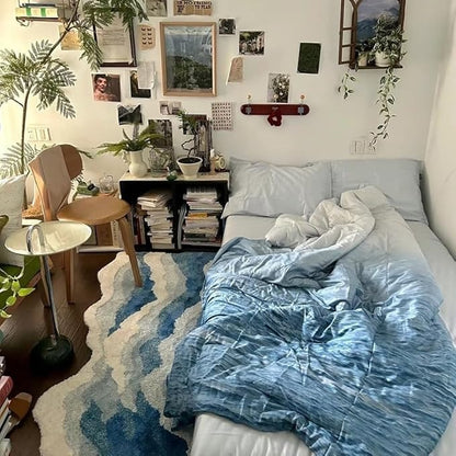 Aesthetic Wave Rug, Coastal Beach Nautical Rug Decor, Living Room Rugs, Bathroom Rugs, Bedroom Rugs, Ocean Doormat, Non-Slip Soft Plush Shaggy Rugs
