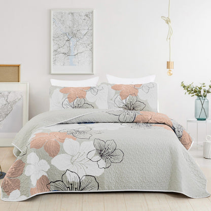 Pattern Floral Quilt Boho Style Bedding Set 3 Pieces, Bohemian Quilted Bedspread With 2 Pillow Shams