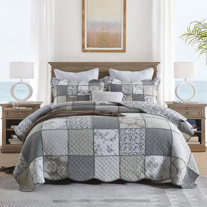 Grey And White Bohemian 3 Pieces Quilt Sets With 2 Pillowcases Cover, Boho Styles Bedding Coverlet Sets