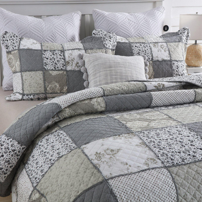 Grey And White Bohemian 3 Pieces Quilt Sets With 2 Pillowcases Cover, Boho Styles Bedding Coverlet Sets