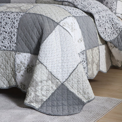 Grey And White Bohemian 3 Pieces Quilt Sets With 2 Pillowcases Cover, Boho Styles Bedding Coverlet Sets