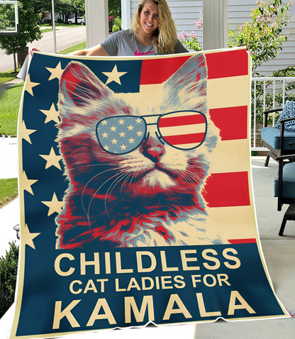 Childless Cat Ladies For Kamala Blanket, Kamala 2024 Throw Blankets, Childless Cat Ladies Vintage Blanket, Fleece Blanket Gifts