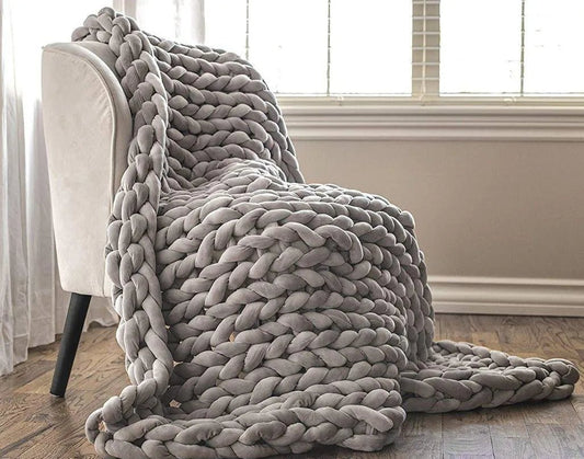 Chunky Knitted Cotton Blanket for Sofa Decor New Core-filled Yarn Hand-woven Blanket Super Thick Neutral 