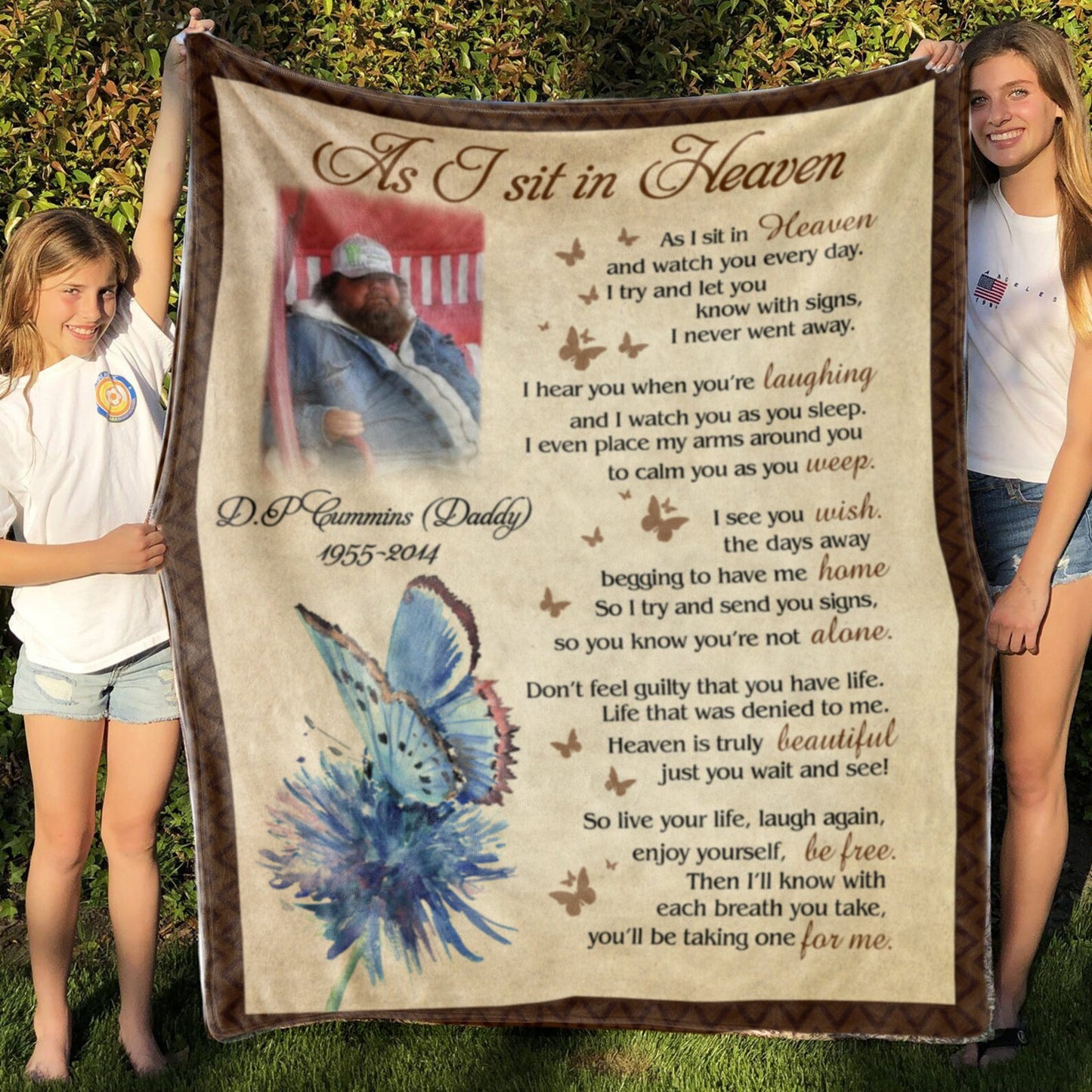 As I Sit In Heaven Blanket, Butterfly Blanket, Personalized Name Blanket, Custom Photo Blanket, Memorial Blanket, Family Throw Blanket