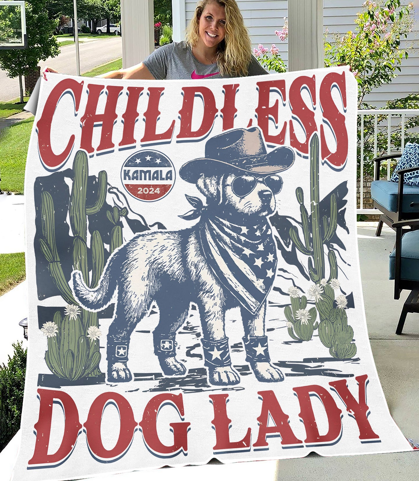 Childless Dog Lady For Kamala Blanket, Kamala 2024 Throw Blankets, Childless Dog Lady Cowboy Vintage Blanket, Fleece Blanket Gifts