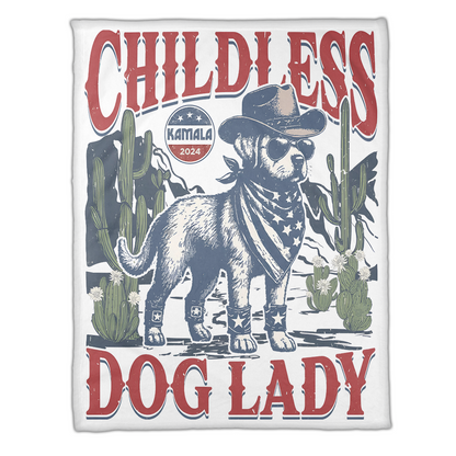 Childless Dog Lady For Kamala Blanket, Kamala 2024 Throw Blankets, Childless Dog Lady Cowboy Vintage Blanket, Fleece Blanket Gifts