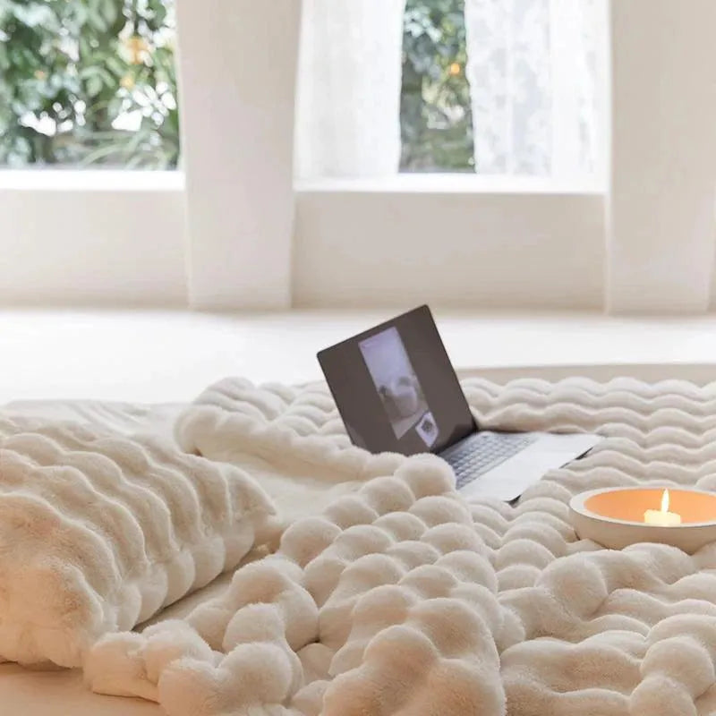 Neutral Luxury Fur Fluffy Blanket │ Super Comfortable Blankets for Bed │ High-end Warm Winter Blanket for Sofa Couch Decor