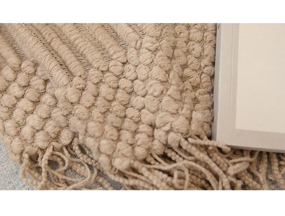 Simple Nordic Throw Blanket with Tassel │ Neutral Color Woven Blankets Bedspread