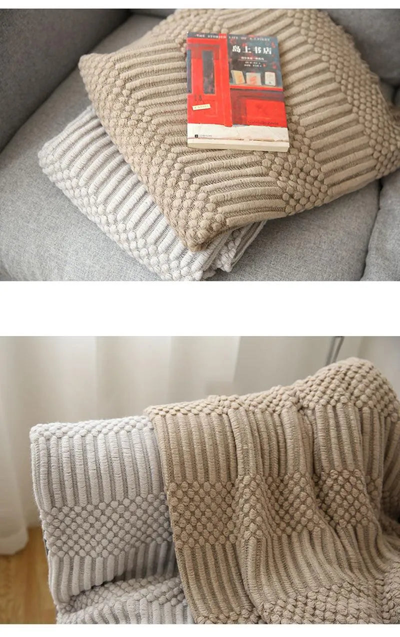 Simple Nordic Throw Blanket with Tassel │ Neutral Color Woven Blankets Bedspread
