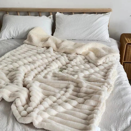 Warm Faux Rabbit Plush Blanket │ Thickened Padded Covering Throw Blanket │ for Sofa Couch Bed Decor